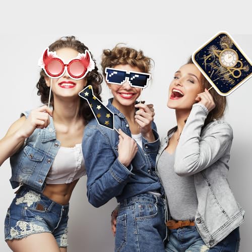 20 Pcs 2026 Happy New Year Photo Booth Props Kit, New Year Themed Party Selfie Decorations, Winter Festival Christmas Party Photography Supplies