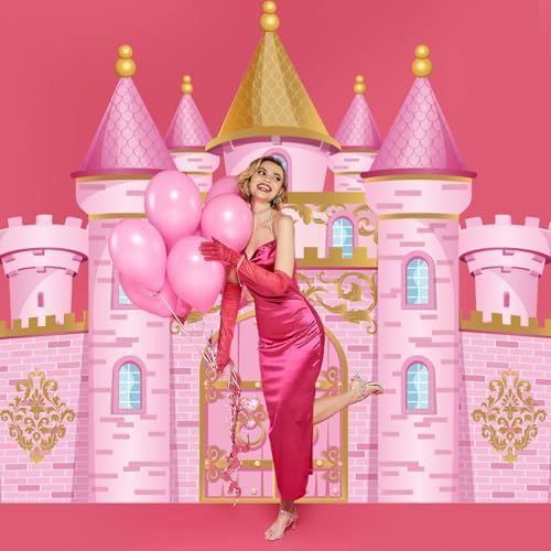 Panelee Princess Castle Party Decorations, Pink Castle Backdrop Photo Prop, 7 x 5 ft Large Princess Birthday Party Decoration for Girls Photo Background Birthday Supplies - style: Princess Castle