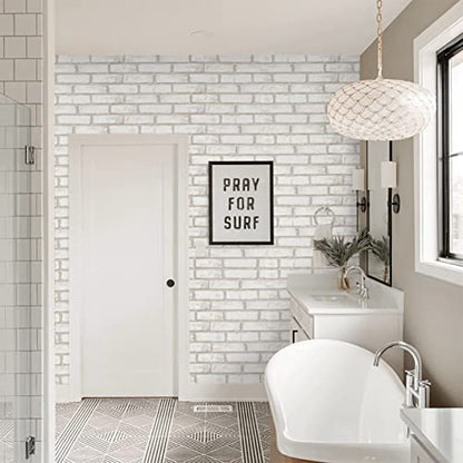 Timeet Beige White Brick Wallpaper Brick Peel and Stick Wallpaper Self Adhesive Brick Contact Paper Faux Brick Wallpaper Removable Wall Paper for Bedroom Laundry Room Accent Walls 17.7"×78.7" - color: Beige,white, size: 17.7" x 78.7"