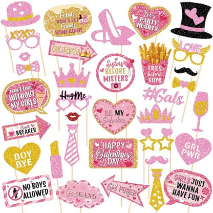 Galentines Day Decorations Photo Props Galentines Day Party Photo Booth Props Kit Ladies Girls Friendship Themed Party Decor Valentine's Day Birthday Party Decoration Supplies 35 Pieces