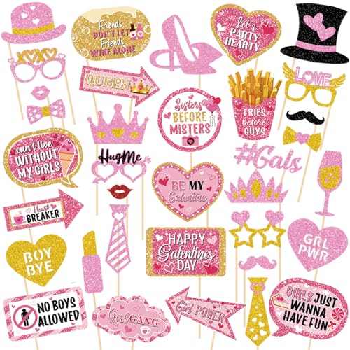 Galentines Day Decorations Photo Props Galentines Day Party Photo Booth Props Kit Ladies Girls Friendship Themed Party Decor Valentine's Day Birthday Party Decoration Supplies 35 Pieces
