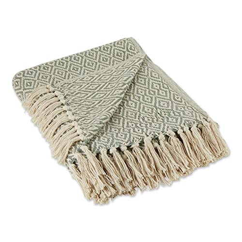 DII Rustic Farmhouse Double Diamond Woven Throw, 50x60, Artichoke Green - color: Artichoke Green