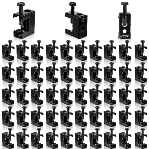 50 Pieces Beam Clamps, 1/4" x 20 Carbon Steel Safety C Clamps with Screws, Heavy Duty Small Thread Rod Clamp for Support J Hooks, Flange, Bridle Rings, Pipe Work
