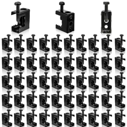 50 Pieces Beam Clamps, 1/4" x 20 Carbon Steel Safety C Clamps with Screws, Heavy Duty Small Thread Rod Clamp for Support J Hooks, Flange, Bridle Rings, Pipe Work