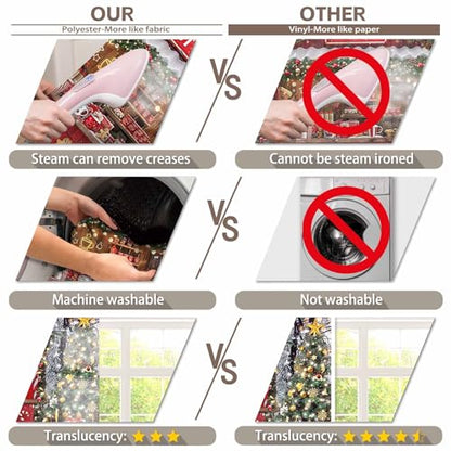 Fabric 8x6ft Christmas Hot Cocoa Bar Photography Backdrop Candy Shop Winter Snowman Scene Xmas Tree Chocolate Background Kids Family Party Decorations Photo Props - size: 8'x6'