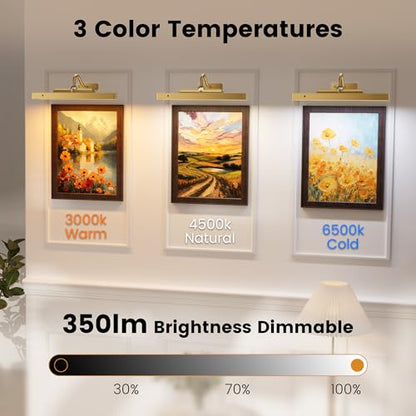 Picture Light Wall Sconce, 4400mAh Rechargeable Wireless Battery Lighting, 12'' Dimmable LED with Remote 3CCT for Wall Art Gallery Display (Antque Gold) - color: Antique Gold, size: 12IN-1pack