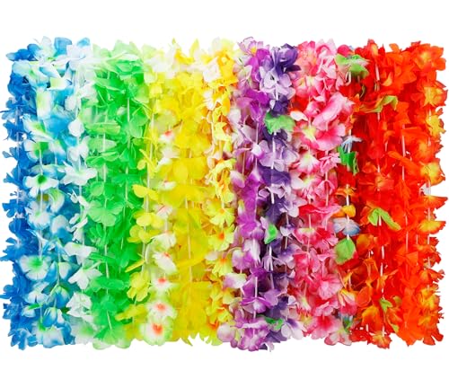 50pcs Hawaiian Leis Decorations, Hawaiian Leis Bulk Flower Necklaces Luau Party Decor, Colorful Hula Dance Celebration Tropical Summer Beach Pool Parties, Hawaiian Flower Leis for Party Favors Decor - color: Hawaiian 50pcs