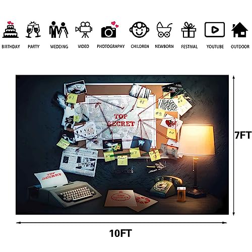 Detective Backdrop, 10x7ft Agent Spy Theme Top Secret Police Office Investigation Photography Background Crime Clue Evidence Murder Mystery Party Decorations Photo Booth Props BJFNPR0142 - size: 10x7