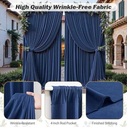 8ftx10ft Wrinkle Free Navy Blue Backdrop Curtain - 10 Feet Photography Backdrop Drapes, Silky Polyester Back Drop Cloth for Wedding Baby Shower Balloon Arch Background - color: Navy Blue, size: 8FTx10FT (W4'xH10', 2 Panels)