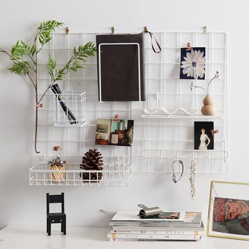 Metal Mesh Wall Grid Panel for Photo Display,Message Board,Size: 17.5" x 11.8",Pack of 2 (White) - color: White