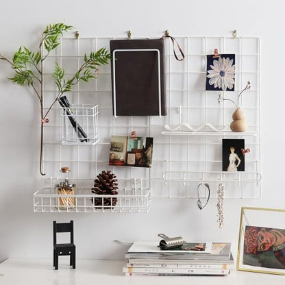 Metal Mesh Wall Grid Panel for Photo Display,Message Board,Size: 17.5" x 11.8",Pack of 2 (White) - color: White
