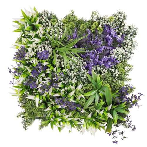 Patio 1PC-20"x20" Artificial Greenery Wall Panel, 3D Mixed Faux Boxwood Grass Panels Backdrop, Fake Plants Décor for Privacy Hedge Wall, Ivy Screens for Indoor Outdoor - color: Light Green With Purple, size: 20"x20"