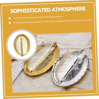 CLISPEED Ceramic Jewelry Display Tray Leaf Shape Nail Art Display Plate Gold Jewelry Organizer Ring Holder Photo Prop for Vanity Table Storage