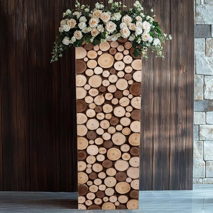 Efavormart 36 inch Natural Wooden Slices Pillar Pedestal Stand, Extra Tall Heavy Duty Rustic Wood Riser Column for Grand Entrances and Boutique Retail Displays - size: 36"
