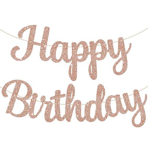 BEISHIDA Happy Birthday Banner - NO DIY,Rose Gold 10Feet Pre-Strung-Glitter Birthday Sign Garland Backdrop Decorations for Women men Party - color: rose gold