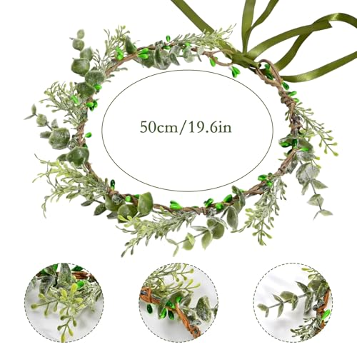 Vividsun Bridal Green Leaf flower Crown Eucalyptus Floral Headband Wedding Festivals Photo Props (Green leaf) - color: Green leaf