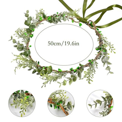 Vividsun Bridal Green Leaf flower Crown Eucalyptus Floral Headband Wedding Festivals Photo Props (Green leaf) - color: Green leaf