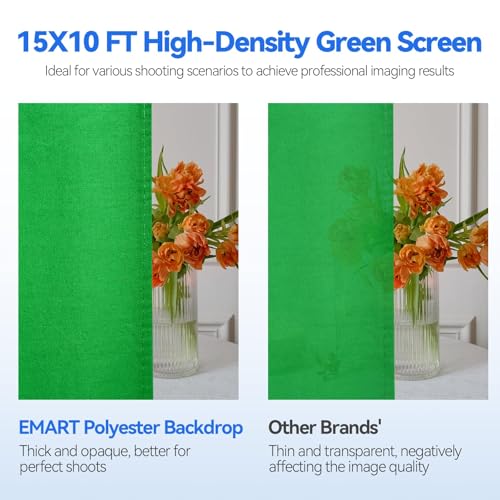 EMART 10 x 10ft Green Screen Backdrop Kit with Tripod Stand, Photography Background Support System with 10 x 15ft 100% Cotton Muslin Chromakey Backdrop for Photo Studio, Video Shooting, Live Streaming - size: 10*10ft Stand/10*15ft Backdrop