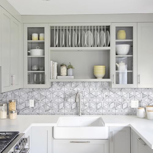 DICOFUN 10-Sheet White Marble Look Triangle Mosaic Tiles Peel and Stick Backsplash for Kitchen, PVC Mixed Metal Silver Chevron Stick on Backsplash Wall Tiles - color: White Marble and Metal Silver, size: 10 Sheets, 12"x12"x0.12"