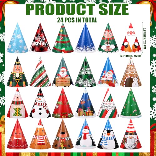 24 Pcs Christmas Party Hats Paper Xmas Tree Reindeer Santa Snowman Elf Cone Hat Christmas Photo Props Party Favors - style: Cute Style