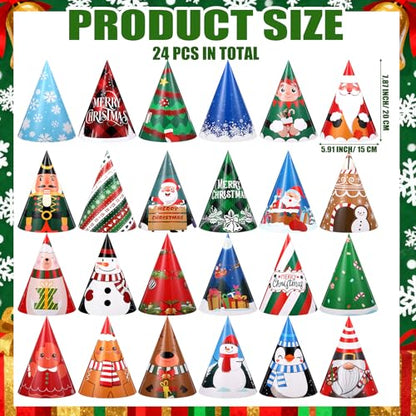 24 Pcs Christmas Party Hats Paper Xmas Tree Reindeer Santa Snowman Elf Cone Hat Christmas Photo Props Party Favors - style: Cute Style