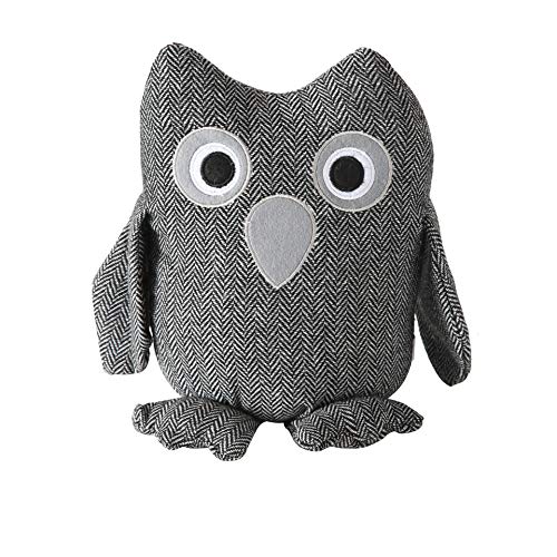 Baby Barn Owl Door Stopper, Rustic Herringbone Fabric with Gray and Black Details, Applique Eyes, Rustic Woven, Polyester, Sand Filling, Weighted Prop, 8 3/4 Inches Tall, 2.3 Pounds - color: Owl