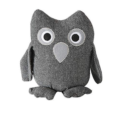 Baby Barn Owl Door Stopper, Rustic Herringbone Fabric with Gray and Black Details, Applique Eyes, Rustic Woven, Polyester, Sand Filling, Weighted Prop, 8 3/4 Inches Tall, 2.3 Pounds - color: Owl