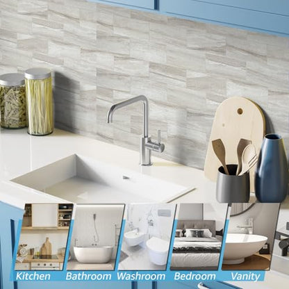 Art3d 102-Piece Faux Stone Peel and Stick Backsplash Tile, Waterproof Thick PVC Stick On Subway Wall Tile for Kitchen Bathroom Laundry Room Fireplace - 3" x 6" Biege Marble - color: Biege Marble