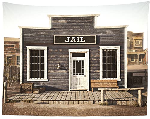 BELECO Fabric 10x6.5ft Western Jail Backdrop Rustic Western Town Wooden Prison Backdrop Wild West Cowboys Photo Background Police Jail Party Decorations Halloween Jail Prison Decor Studio Props - size: 10x6.5FT