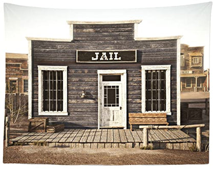 BELECO Fabric 10x8ft Western Jail Backdrop Rustic Western Town Wooden Prison Backdrop Wild West Cowboys Photo Background Police Jail Party Decorations Halloween Jail Prison Decor Studio Props - size: 10x8FT