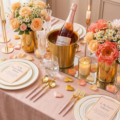 SUT 160Pcs Pink and Gold Plastic Silverware, Heavy Duty Plastic Silverware, Valentines Plastic Utensils, 80 Plastic Forks, 40 Knives, 40 Spoons, Disposable Cutlery for Parties, Valentines(Pink Gold) - style: Pink Gold