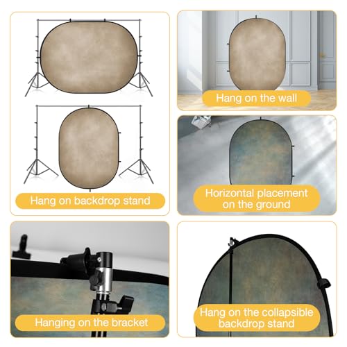 Kate 5x6.5ft(1.5x2m) Collapsible Backdrops Tan Grey Green Double Sided Reversible Pop Up Background for Portrait Photography, Video Meetings