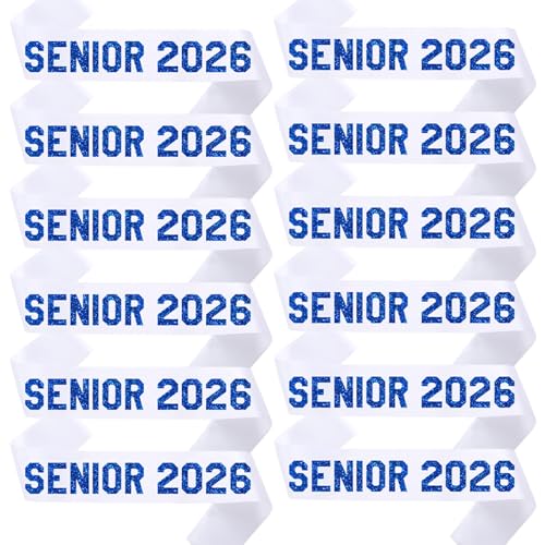 12PCS Senior Sash 2026 Glitter Letter Class of 2026 Graduation Sash Finally Graduated Cheerleader Party Decorations White Blue - color: White With Blue