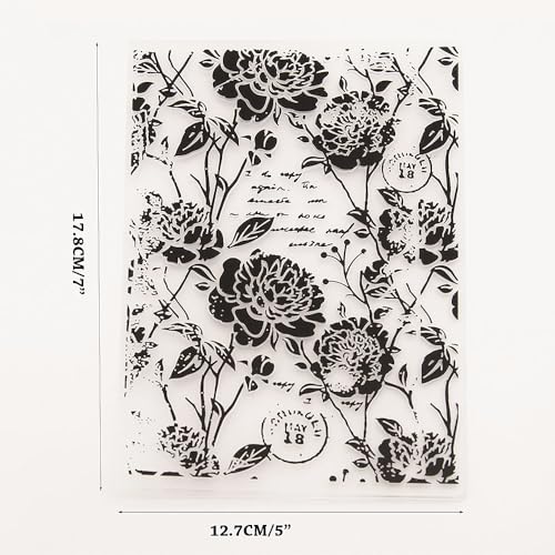 Peony Flower Background Pattern Plastic Embossing Folder, 3D Textured Impressions Vintage English Background Embossing Folder Template for Card Making Scrapbooking Paper Craft Album Stamps DIY Décor - color: Peony Flower Vintage English