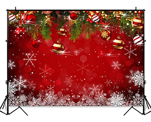 Snowflake Christmas Photography Backdrop for Winter New Year Eve Family Party 5x3ft Birthday Glitter Bokeh Sparkle Red Xmas Background Newborn Baby Shower Decoration Photo Booth Props