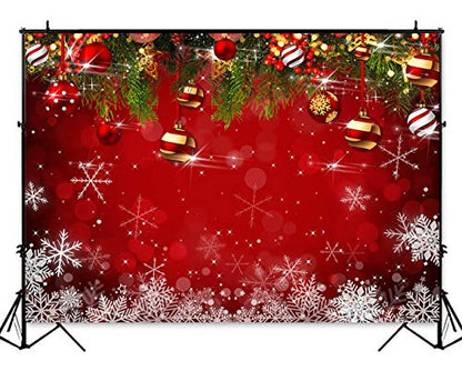 Snowflake Christmas Photography Backdrop for Winter New Year Eve Family Party 5x3ft Birthday Glitter Bokeh Sparkle Red Xmas Background Newborn Baby Shower Decoration Photo Booth Props