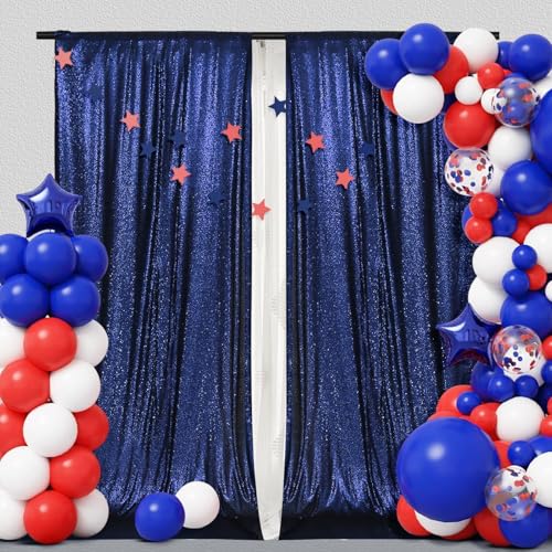 PartyDelight Sparkly Sequin Backdrop Curtains Navy Blue 5FT X 10FT 2 Panels for Wedding Party Room Decorations - color: Navy Blue, size: 60"W x 120"L (Pack of 2)
