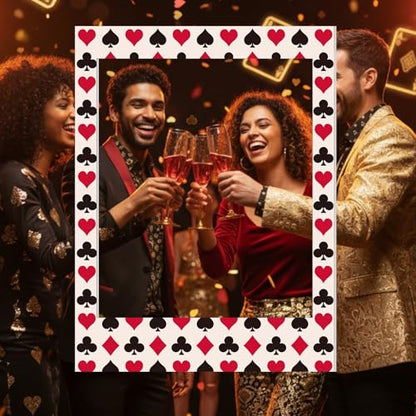 Amyhill 32 x 24 Inches Casino Theme Photo Booth Frame Jumbo Large Vegas Themed Party Decorations DIY PVC Cutouts Photo Booth Prop for Vegas Themed Events Weddings Game Night Decor Party Supplies - style: Casino