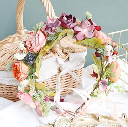 Flower Crown Wedding Flower Headband Floral Headpiece Halo Floral Crown Bridal Party Cosplay Halloween Photos - color: orange