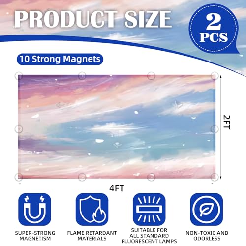 ANGSYLTH 2 Pcs Fluorescent Light Covers - 4 x 2 Feet Covers for Ceiling Lights, Magnetic Light Filters for Classroom, Office, Hospitals, Home (Sunset Glow) - color: Sunset glow