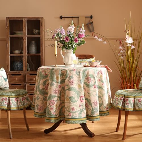 patdrea Designer Green Small Tablecloth for Round Table,Vintage Linen Leaves Pattern Table Cloth,Floral Decor Cover for Kitchen Dining Christmas,Thanksgiving,Tea Party,Diameter 55"-Cecilia a - color: Cecilia a, size: 55" (Round)