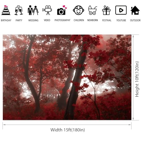 15x10ft Fall Maple Leaves Backdrop Autumn Scenery Misty Red Maple Forest Photography Background Natural Landscape Maple Trees Thanksgiving Party Kids Adults Travel Decor Banner Photo Props - size: 15x10ft