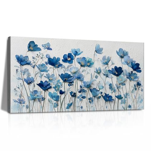 LKY ART Blue Floral Canvas Wall Art Flower Plants Painting Print for Living Room Bedroom Home Office Wall Decoration 20" x 40" - color: blue, size: 40"L x 20"W