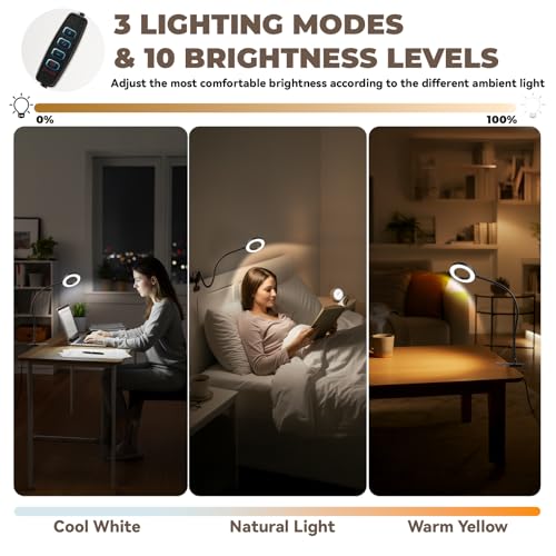 LALISU Clip on Lamp, 5X Magnifying Glass with Light LED Desk Lamp with Clamp Bright Clip Light for Bed Bedside Table, Adjustable Reading Light for Bed, Desk Lights (Black with Magnifying) - color: Black with magnifying