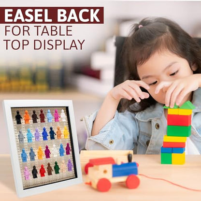 Figurine Display Case 10x10 White Shadow Box for Miniature Figures 10x10 White Wood Shadow Box with White Base to Display Up to 28 Block Figures - color: White With White Blacking, size: 10x10