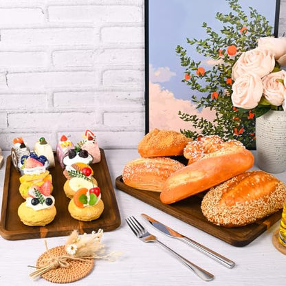 2 Pcs Acacia Wood Serving Tray, Charcuterie Boards Rectangular Wooden Platter, Large Serving Tray Wood Kitchen Display Tray for Food, Cookie, Dessert, Fruit, Snack, Vegetable, 13" x 9" x 0.6" - size: 13*9 inch