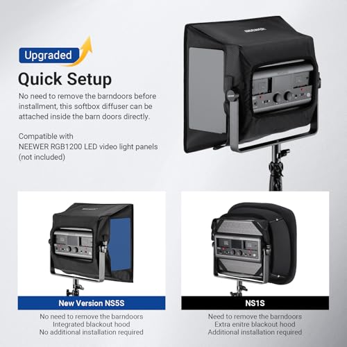 NEEWER Upgraded Softbox Diffuser Only for NEEWER RGB1200 Video Light, 14.6"x13.6"/37x34.5cm Foldable Soft Box with Grid/Bag/Blackout Hood, Quick Set Up for Portrait Studio Photography Lighting, NS5S - style: NS5S for RGB1200