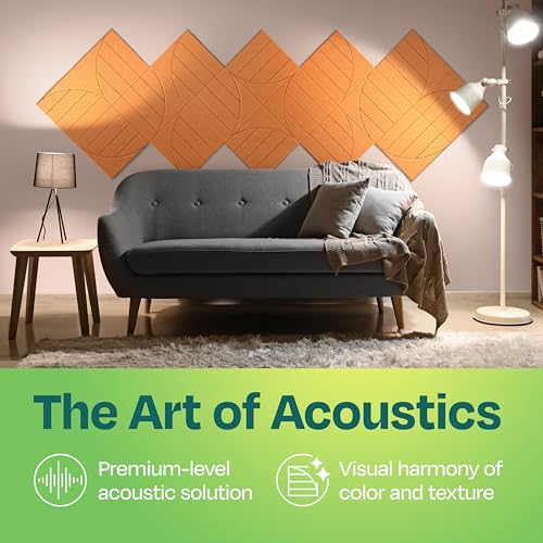 Acoustic Panels 12-Pack Soundproof Wall Panels 12"x12"x0.4" Decorative Sound Dampening for Your Home, Office, Studio, Bedroom & More with Unique ModuArc Carving [70'S Orange] - color: 70'S Orange, size: ModuArc 12 Pack