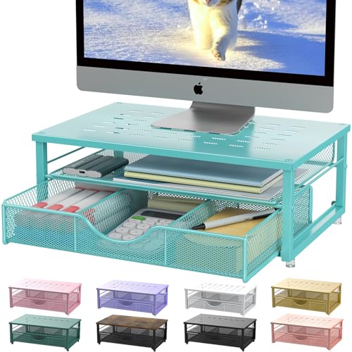 gianotter Computer Monitor Stand Riser, office organizer with Drawer, Office Organizers Storage for Classroom Office Supplies (Blue) - color: Blue