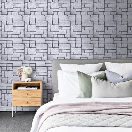COMSTICKC 3D Faux Stone Wall Panel,Peel and Stick Tiles,10 Pcs of 12"X12",Self-Adhesive PVC Lock Stone Adhesive Black Rock Paneling Backsplash,Paintable Decorative Tile - color: Gray-3
